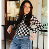 Lucky & Blessed Womens Long Sleeve Mesh Blouse Black/White Checkered - TO1073-CHE