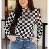 Lucky & Blessed Womens Long Sleeve Mesh Blouse Black/White Checkered - TO1073-CHE