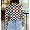 Lucky & Blessed Womens Long Sleeve Mesh Blouse Black/White Checkered - TO1073-CHE