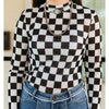 Lucky & Blessed Womens Long Sleeve Mesh Blouse Black/White Checkered - TO1073-CHE