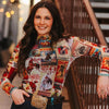 Lucky & Blessed Womens Long Sleeve Mesh Blouse Collage Printed - TO1073-3COL