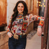 Lucky & Blessed Womens Long Sleeve Mesh Blouse Collage Printed - TO1073-3COL