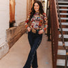 Lucky & Blessed Womens Long Sleeve Mesh Blouse Collage Printed - TO1073-3COL