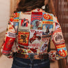 Lucky & Blessed Womens Long Sleeve Mesh Blouse Collage Printed - TO1073-3COL