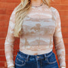 Lucky & Blessed Womens Mesh Printed Blouse Beige Desert - TO1073-DST