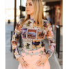 Lucky & Blessed Womens Printed Long Sleeve Blouse Pink Collage - TO1073-PKCOL