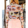 Lucky & Blessed Womens Printed Long Sleeve Blouse Pink Collage - TO1073-PKCOL