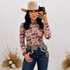 Lucky & Blessed Womens Printed Long Sleeve Mesh Blouse Redcoll - TO1073-REDCOLL