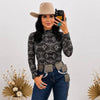 Lucky & Blessed Womens Printed Mesh Blouse Black - TO1073-BLKSNF