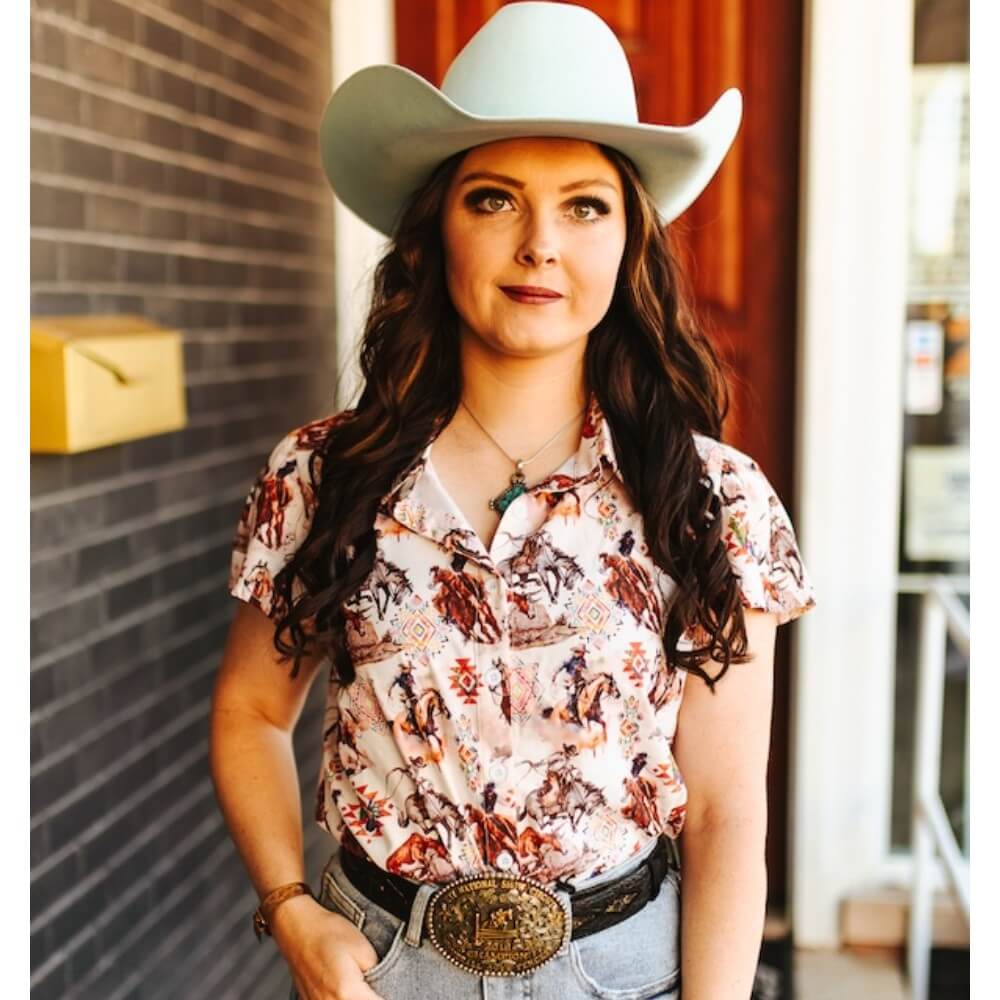 Lucky & Blessed Womens Rodeo Blouse Western Beige - TO1226-WSTBE