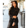 Lucky & Blessed Womens Rodeo Printed Mesh Blouse Black - TO1073-BKRO