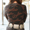 Lucky & Blessed Womens Rodeo Printed Mesh Blouse Black - TO1073-BKRO