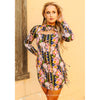 Lucky & Blessed Womens Serape Floral Bull Side Fringe Long Sleeve Dress