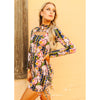 Lucky & Blessed Womens Serape Floral Bull Side Fringe Long Sleeve Dress