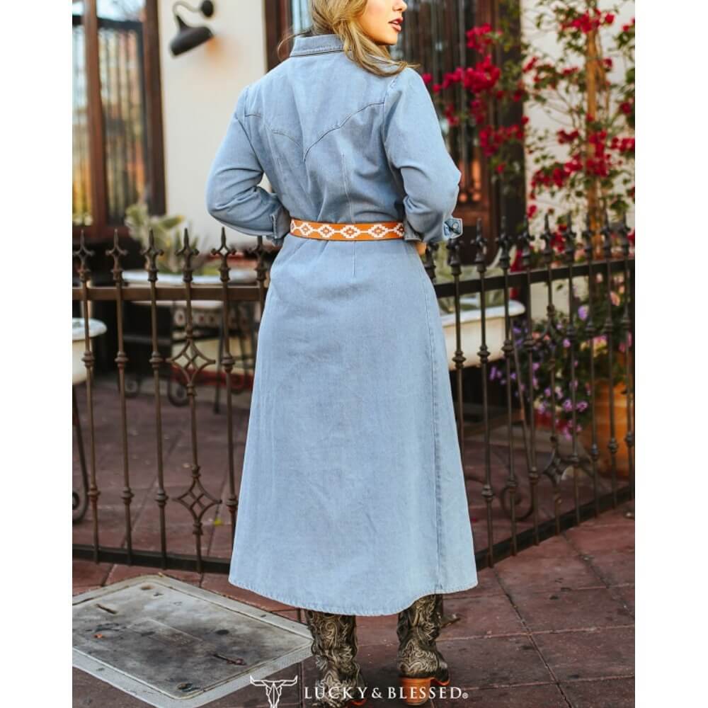 Lucky & Blessed Womens Stone Wash Denim Dress