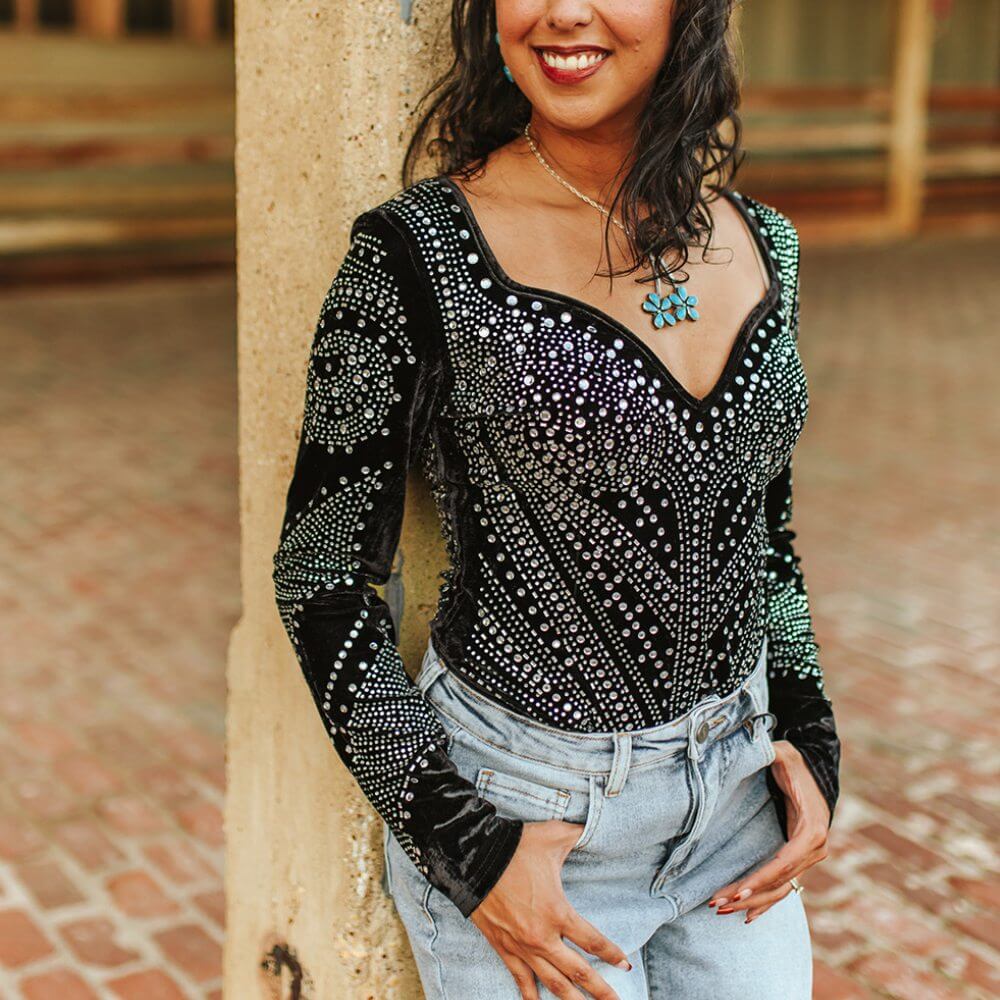 Lucky & Blessed Womens Studded Blouse Black