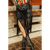 Lucky & Blessed Womens Suede Bootstitch Embroidered Studded Fringe Hem Skirt Black
