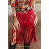 Lucky & Blessed Womens Suede Bootstitch Embroidered Studded Fringe Hem Skirt Red