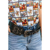 Sugar & Lace Womens Tooled Genuine Leather Studded Belt Black
