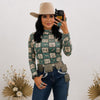 Lucky & Blessed Womens Western Icon Print Blouse Sage - TO1073-SGEQS