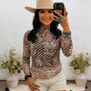 Lucky & Blessed Womens Western Scenic Print Blouse Brown Checkered - TO1073-BRECHE