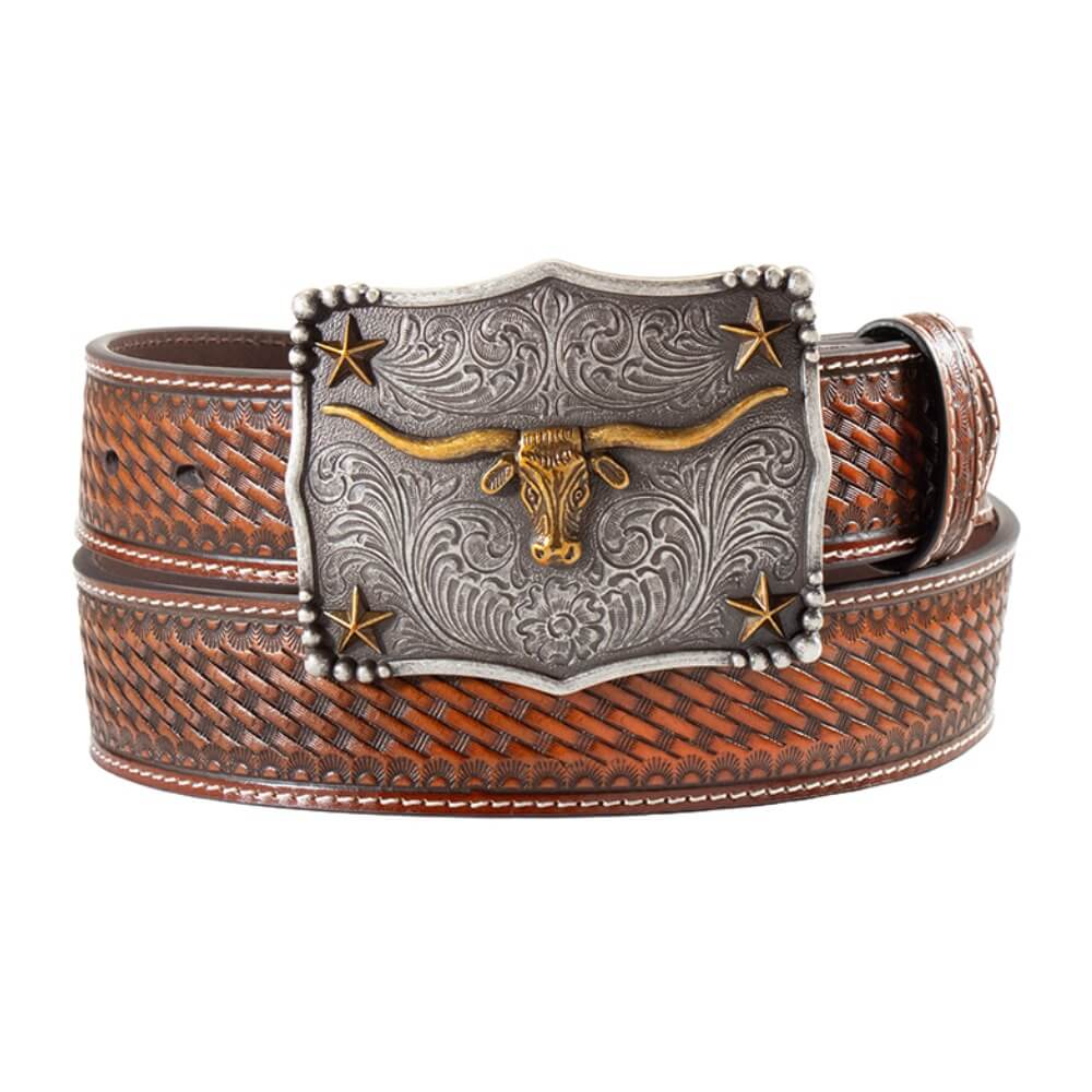 M&F Mens 3D Western Belt Brown - D100021302