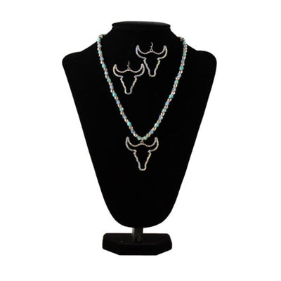 M&F Western Womens Silver Strike Beaded Cow Head Necklace Set