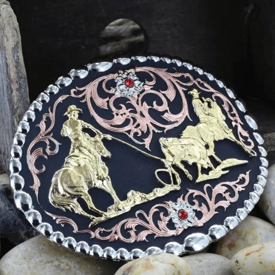 Montana Silversmiths Tri Color Team Roper Buckle - Shop Now display picture 2