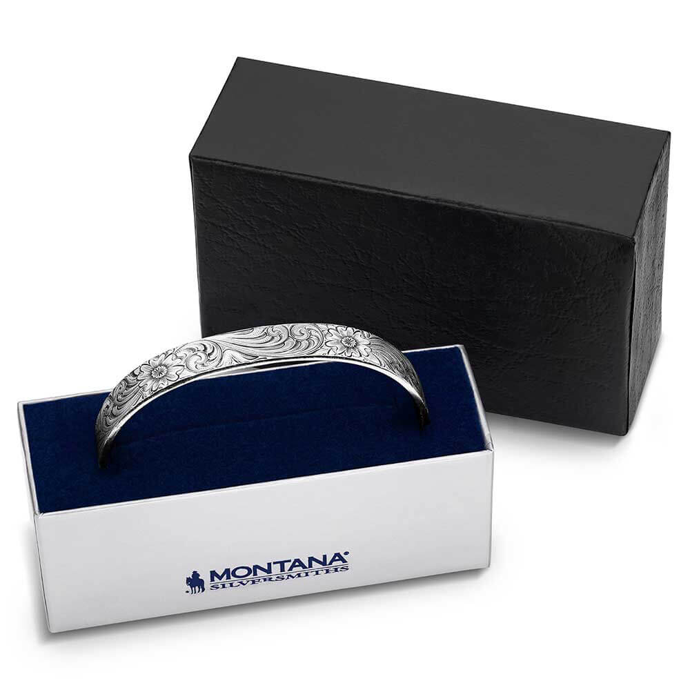 Montana Silversmiths Womens Antiqued Engraved Narrow Cuff Bracelet Silver - BC856RTS