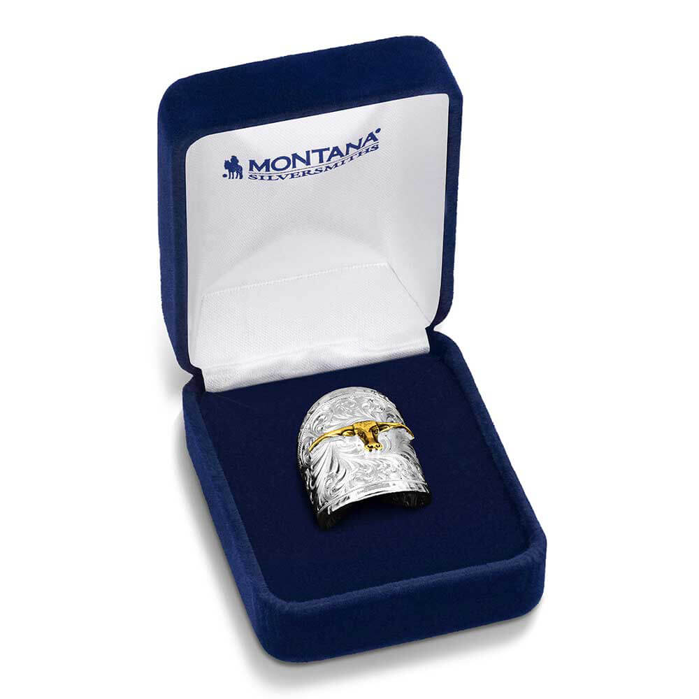 Montana Silversmiths Womens Out West Ring with Longhorn Silver - RG155-384S