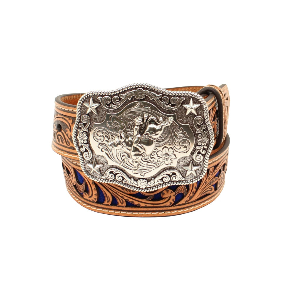 Nocona Boys Blue Inlay Scroll Belt - N4439027