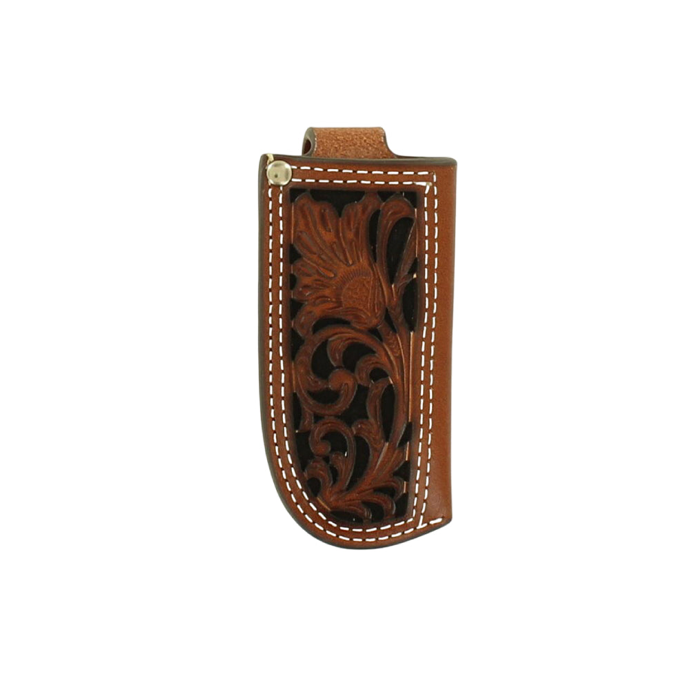Nocona Floral Pierced Overlay Leather Knife Sheath Tan with Black Accent - 1804601