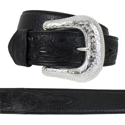 Nocona Mens Black Leather Embossed Western Belt