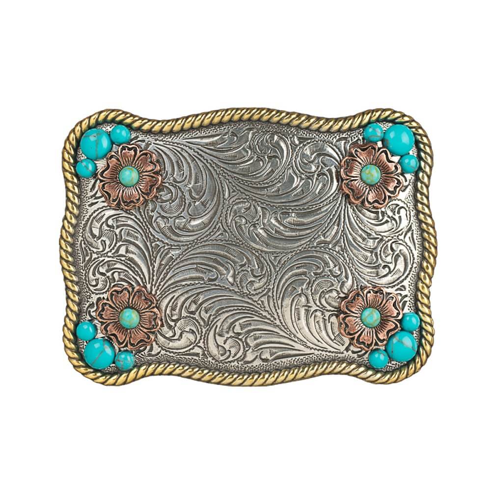 Nocona Womens Rectangle Belt Buckle Antique Silver and Gold - 37929