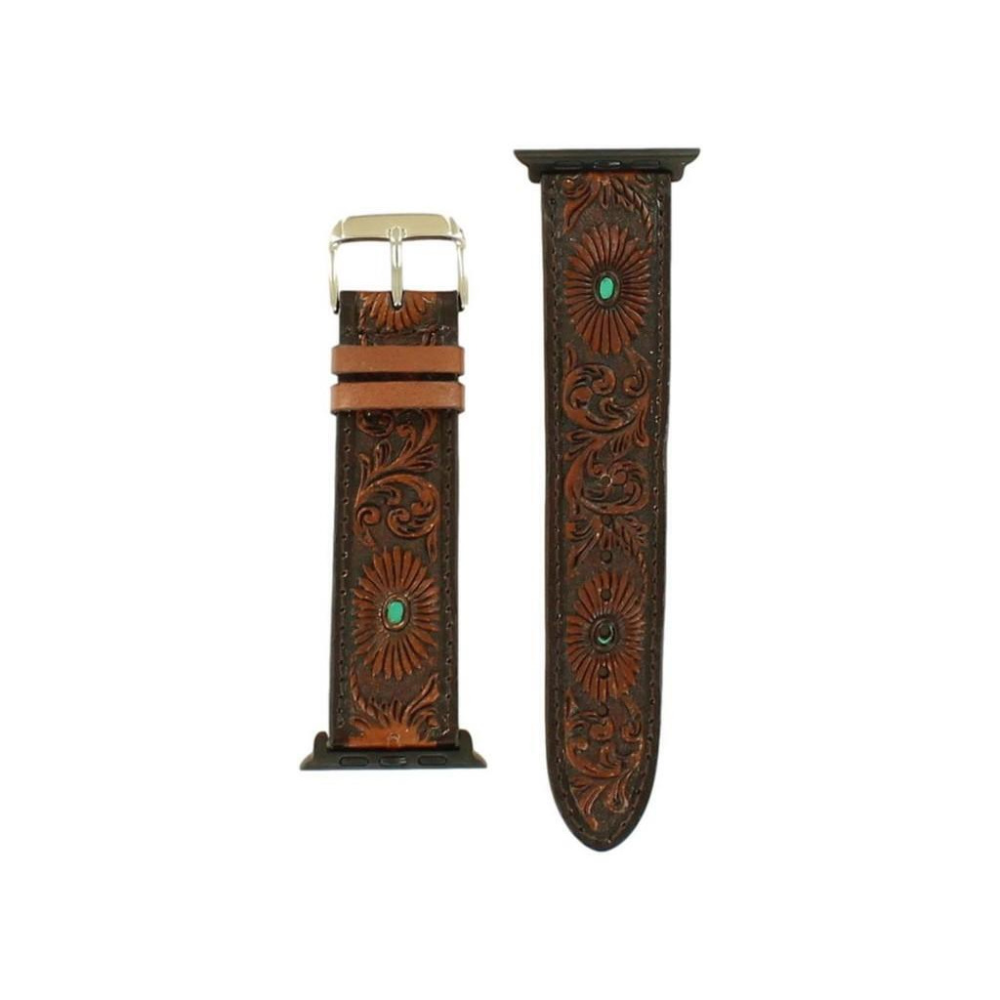 Nocona IWatch band Floral Tool Turquoise Accents - N3100102