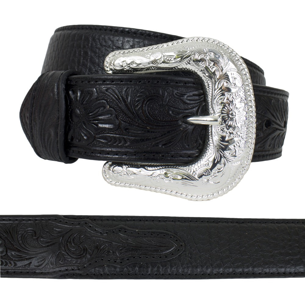 Nocona Mens Black Leather Embossed Western Belt