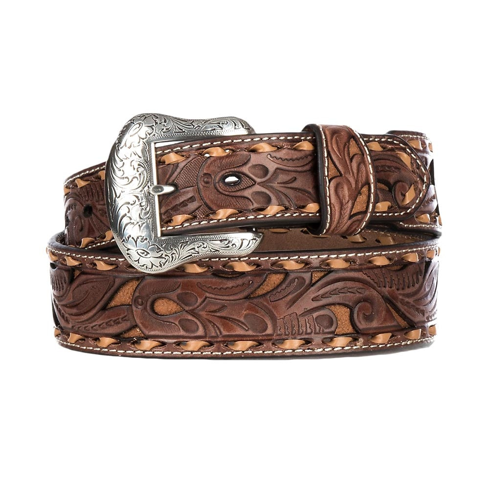 Nocona Mens Brown Leather Floral Lace Belt - Shop Now