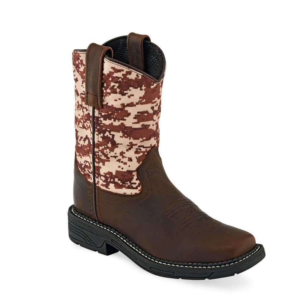 Old West Boys Camo Boots (Size 8 1/2 - 3 Youth) - WB1006Y-BRNCAMO