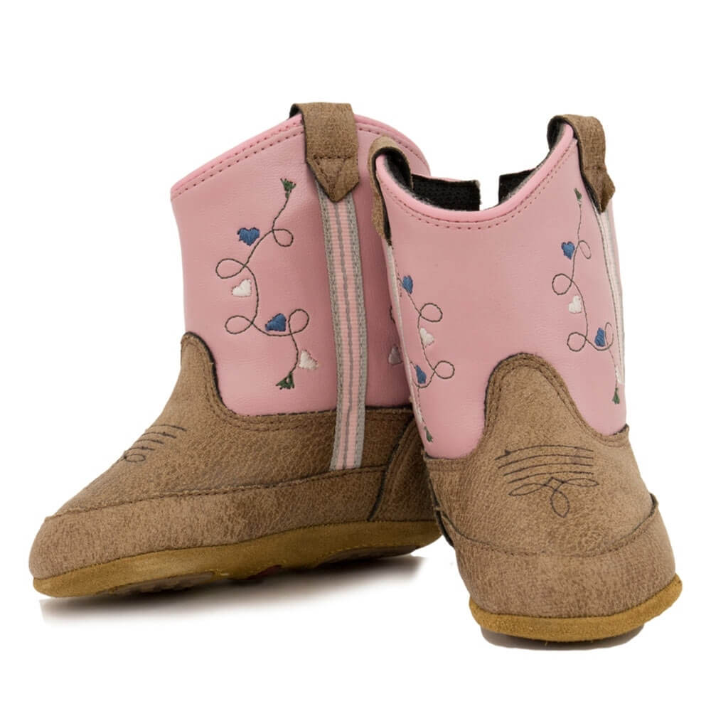 Old West Infant Western Boots Tan/Pink - 10101-TAN/PNK