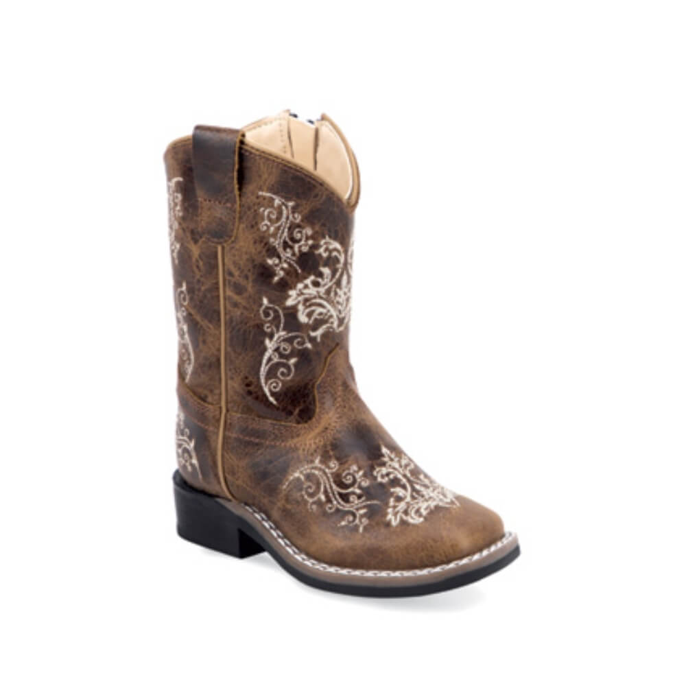 Old West Kids Flower Western Boots Brown - BSI1958