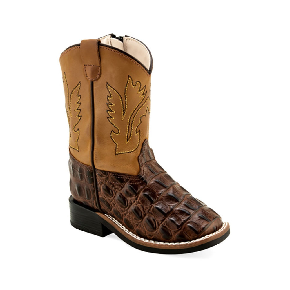 Old West Kids Gator Print Western Boots (Sizes: 4 - 8) - BSI1830-BROWN