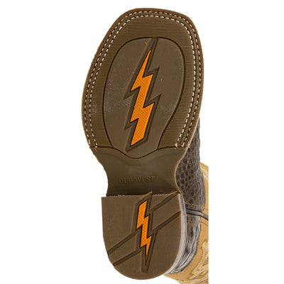 Old West Kids Gator Stamped Western Boots (Sizes: 8 1/2 - 3 Youth) - BSC1832-BRN