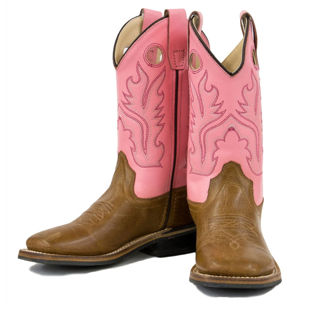 Old West Girls Square Toe Boots (Sizes: 4 - 8) - BSI1839-TAN