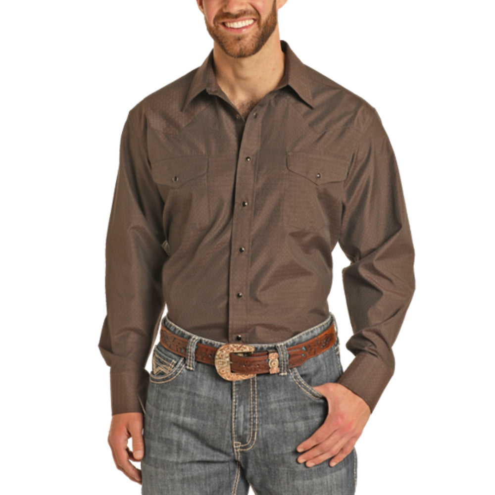 Panhandle Mens Brown Satin Dobby Shirt