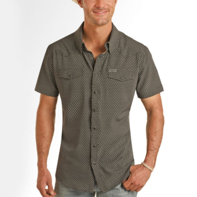 Panhandle Mens Geo Woven Short Sleeve Shirt