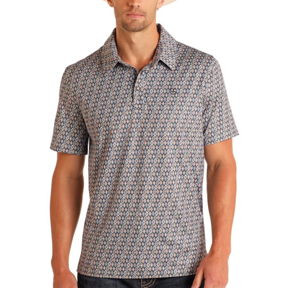 Panhandle Slim Mens Diamond Geo Print Polo Shirt