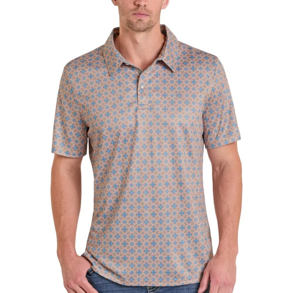 Panhandle Slim Mens Floral Medallion Performance Polo Shirt Tan - TM51T08206-12