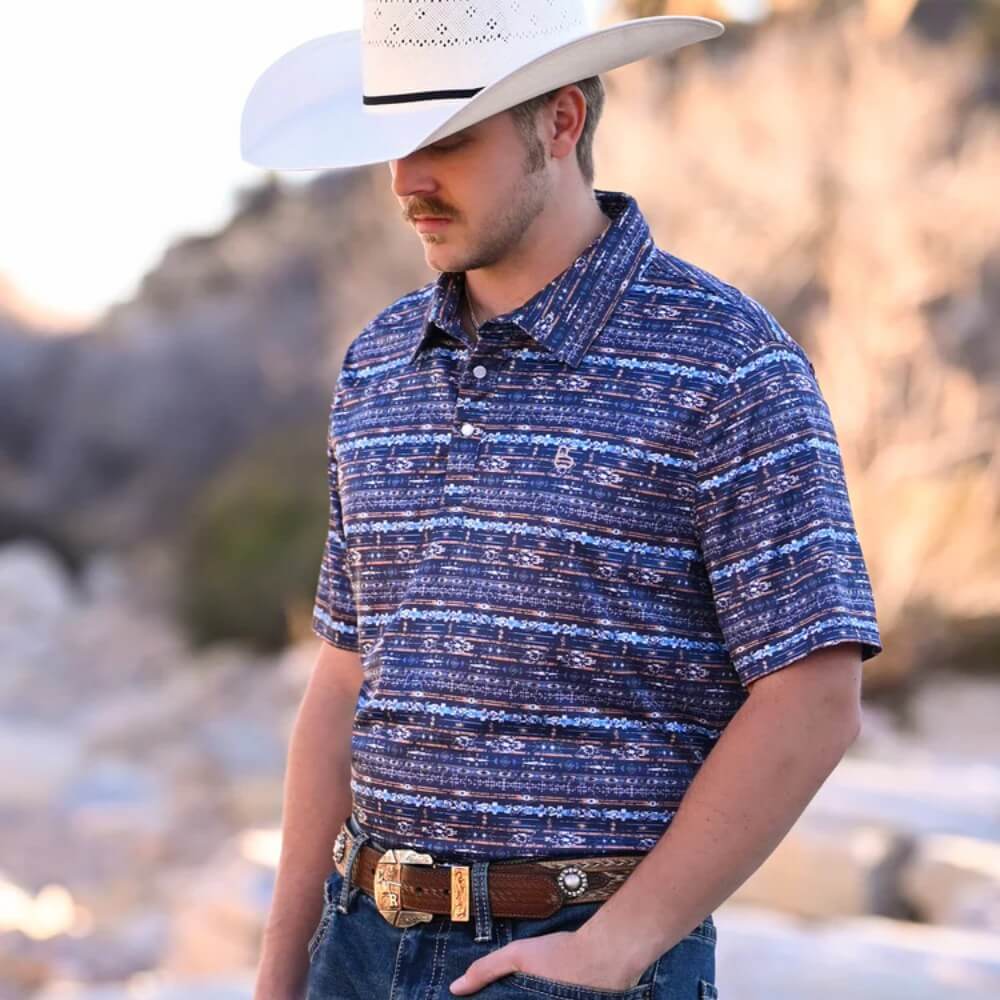 Panhandle Slim Mens Horizontal Southwestern Performance Polo Shirt