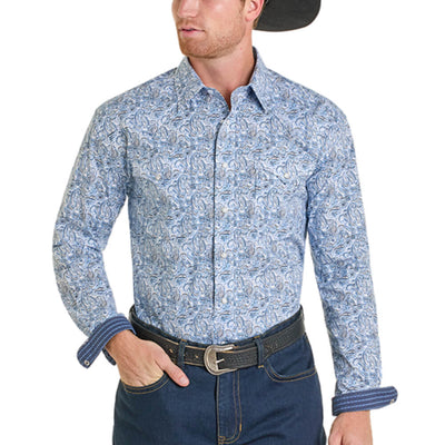 Panhandle Slim Mens Long Sleeve Snap Shirt Blue
