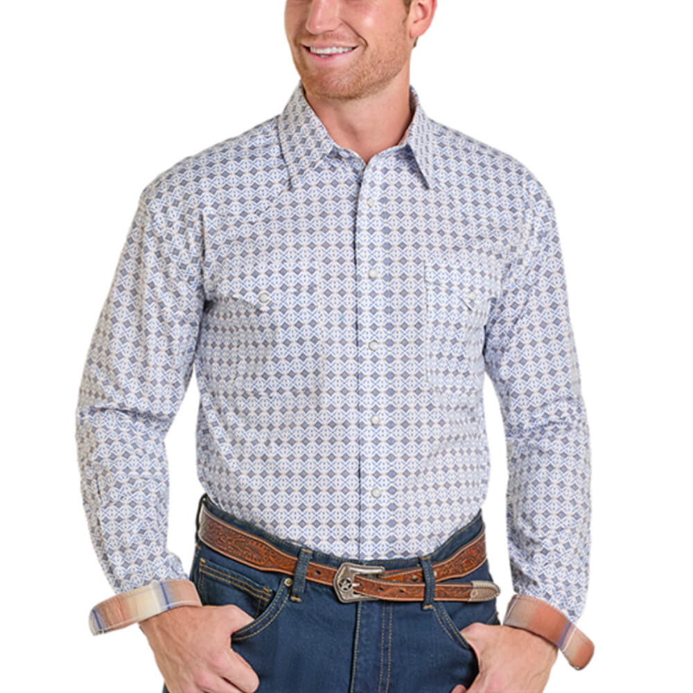 Panhandle Slim Mens Long Sleeve Snap Shirt Blue